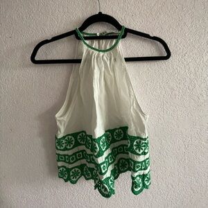 Zara Ivory Blouse with Emerald Accents